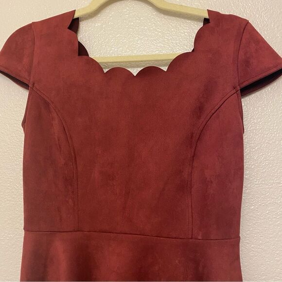 Lulus Dearest Dream burgundy Red Suede scallop short Skater holiday Dress S - Picture 4 of 13